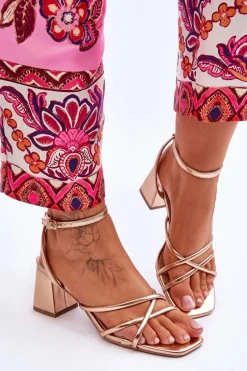 Modne Sandałki Na Obcasie Różowe Złoto Felisa Damskie Sandały Na Obcasie