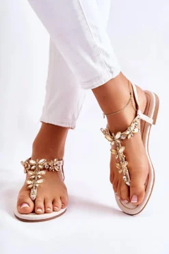 Modne Sandały Japonki Z Motylami Jasnobeżowe Jennissa Damskie Sandały Płaskie