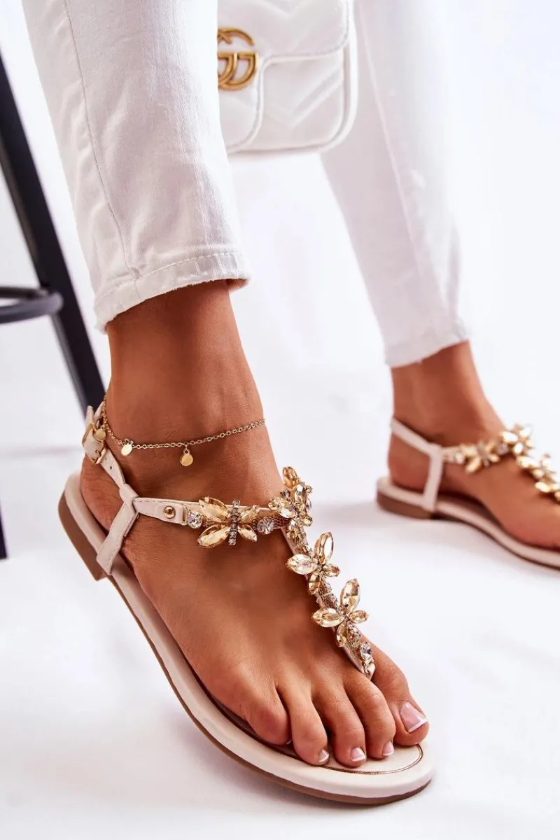 Modne Sandały Japonki Z Motylami Jasnobeżowe Jennissa Damskie Sandały Płaskie