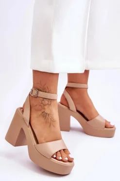 Modne Sandały Na Masywnym Obcasie Beżowe Karmine Damskie Sandały Na Obcasie