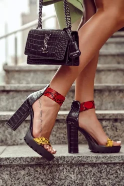 Clearance Modne Sandały Na Masywnym Słupku Multikolor Elisen Damskie Sandały Na Obcasie