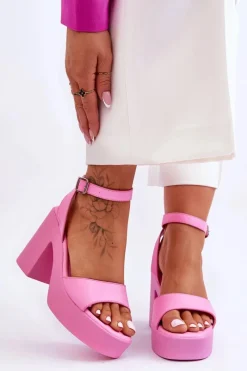 Discount Modne Sandały Na Masywnym Obcasie Różowe Karmine Damskie Sandały Na Obcasie