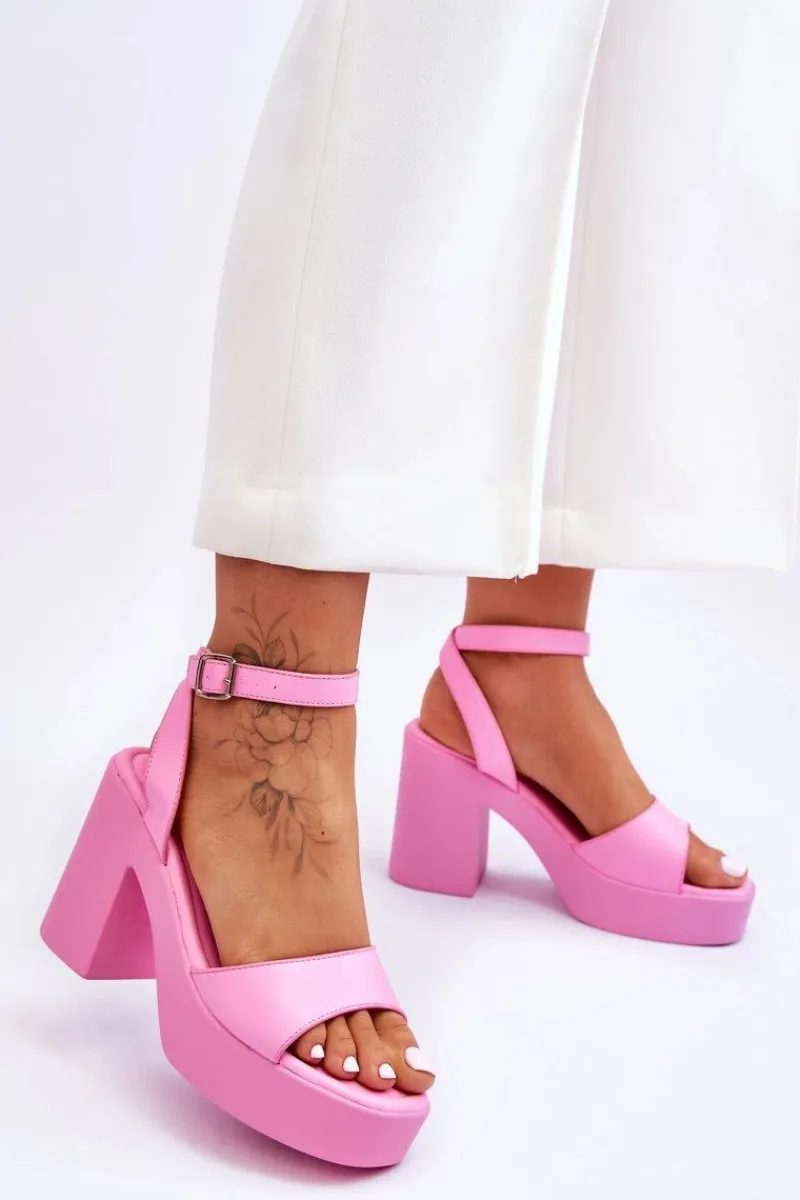 Discount Modne Sandały Na Masywnym Obcasie Różowe Karmine Damskie Sandały Na Obcasie