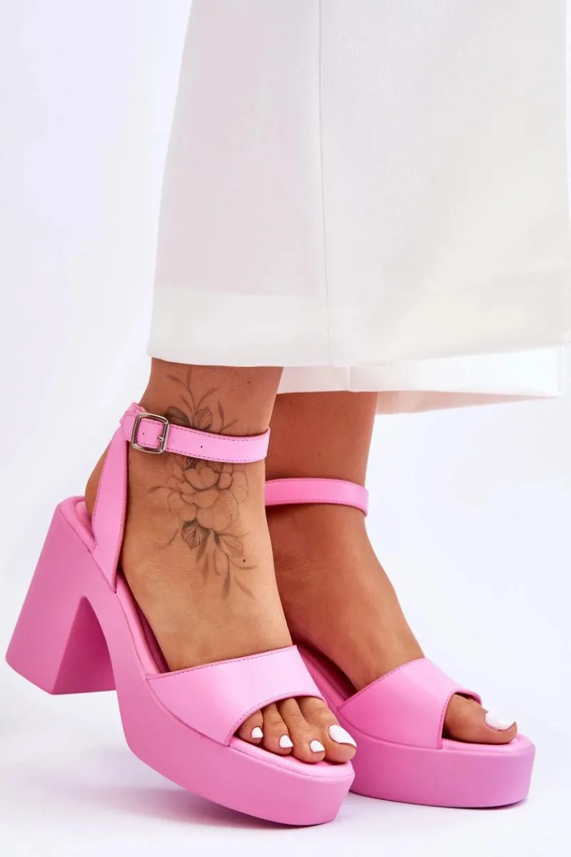 Discount Modne Sandały Na Masywnym Obcasie Różowe Karmine Damskie Sandały Na Obcasie