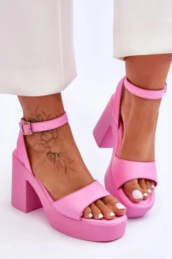 Discount Modne Sandały Na Masywnym Obcasie Różowe Karmine Damskie Sandały Na Obcasie