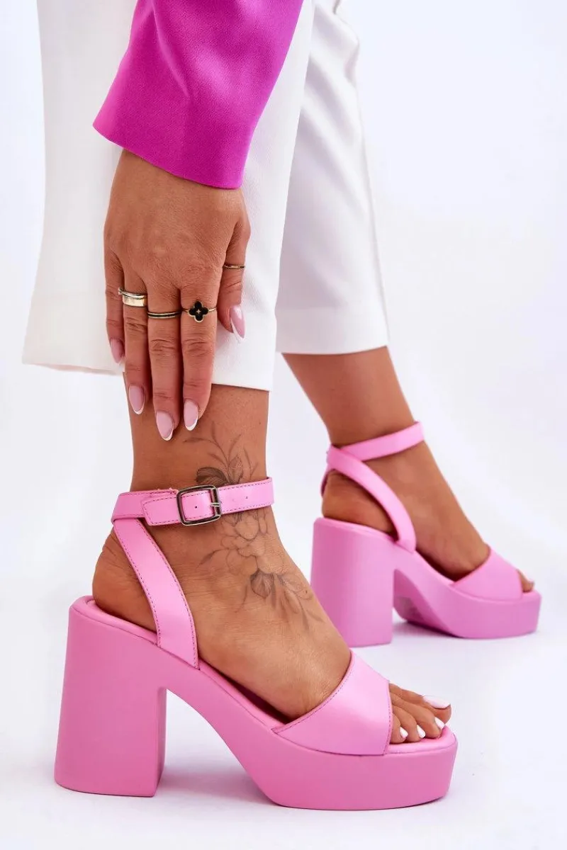 Discount Modne Sandały Na Masywnym Obcasie Różowe Karmine Damskie Sandały Na Obcasie