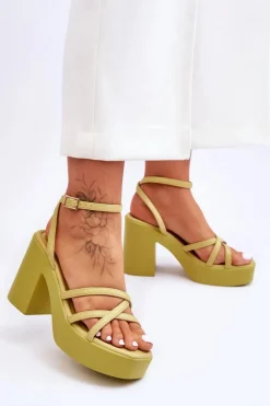 Boto Modne Sandały Na Obcasie Z Paseczkami Limonkowe Shemira Zielony
