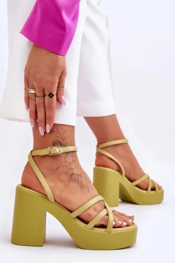Boto Modne Sandały Na Obcasie Z Paseczkami Limonkowe Shemira Zielony