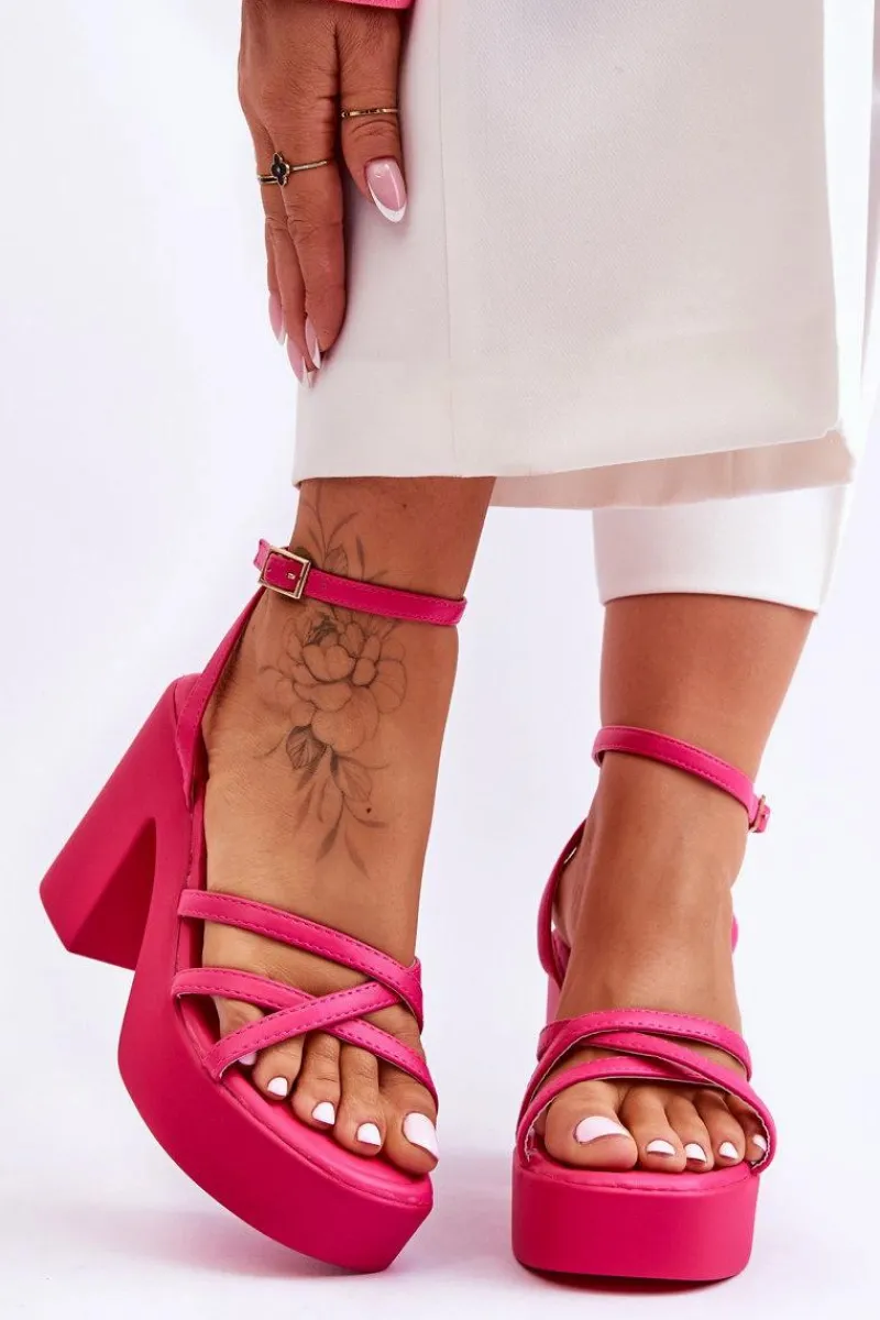 Boto Modne Sandały Na Obcasie Z Paseczkami Fuksja Shemira Różowy