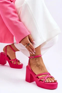 Boto Modne Sandały Na Obcasie Z Paseczkami Fuksja Shemira Różowy
