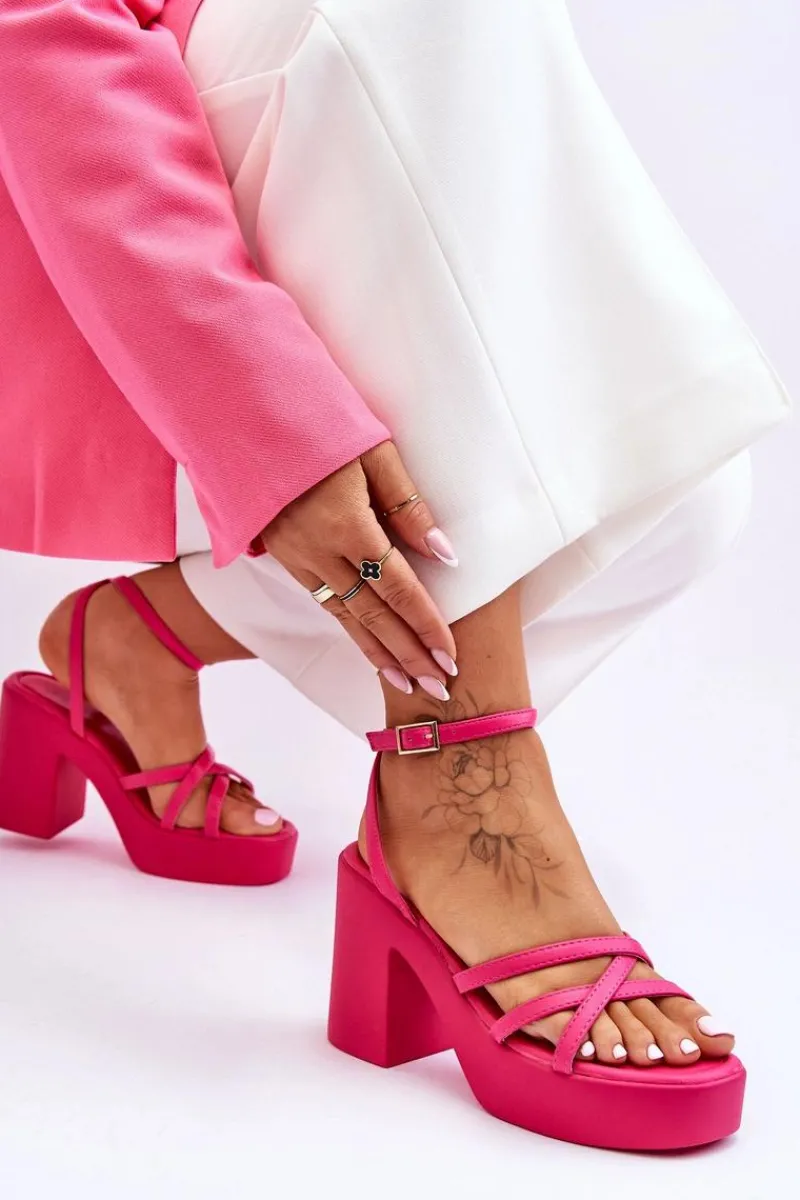 Boto Modne Sandały Na Obcasie Z Paseczkami Fuksja Shemira Różowy
