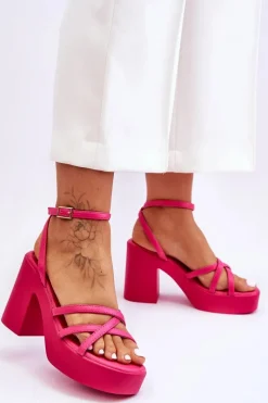 Boto Modne Sandały Na Obcasie Z Paseczkami Fuksja Shemira Różowy