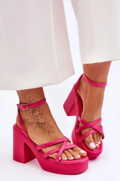Boto Modne Sandały Na Obcasie Z Paseczkami Fuksja Shemira Różowy
