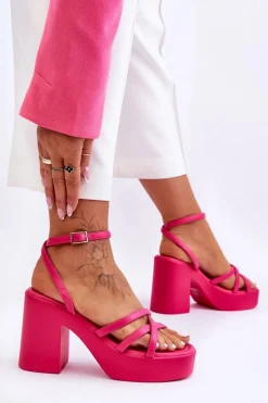 Boto Modne Sandały Na Obcasie Z Paseczkami Fuksja Shemira Różowy