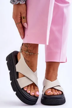 Online Evento Modne Sandały Na Platformie Beżowe Chester