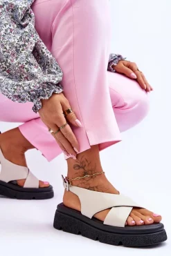 Online Evento Modne Sandały Na Platformie Beżowe Chester