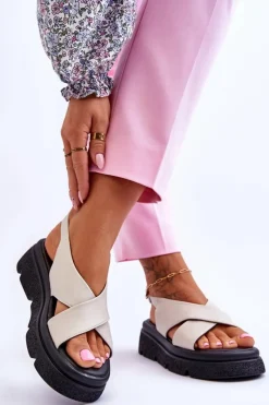 Online Evento Modne Sandały Na Platformie Beżowe Chester