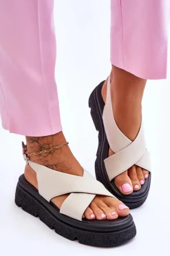 Online Evento Modne Sandały Na Platformie Beżowe Chester