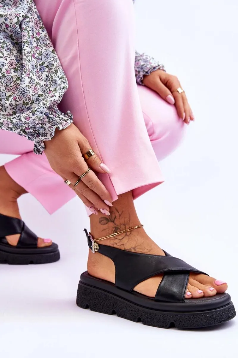 Sandały Płaskie>Evento Modne Sandały Na Platformie Czarne Chester