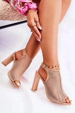 Discount Modne Sandały Na Słupku Na Sprzączkę Beżowe Semira Damskie Sandały Na Obcasie