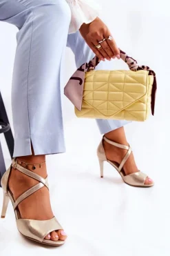 Clearance Modne Sandały Na Szpilce Błyszczące Złote Loressa Damskie Sandały Na Obcasie