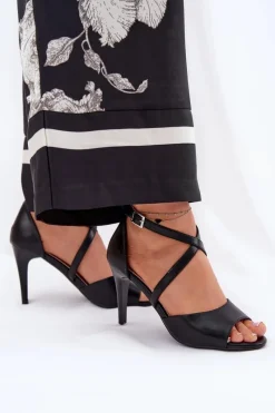 Sale Buty Sergio Leone Modne Sandały Na Szpilce Czarne Loressa Czarny