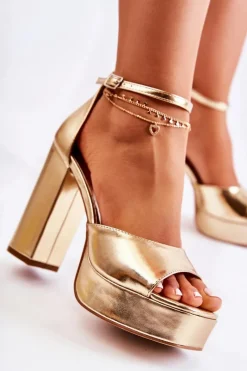 Hot Boto Modne Sandały Na Wysokim Obcasie Złote Besso
