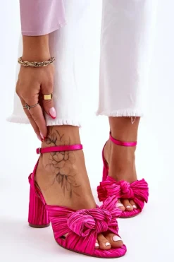 Best Modne Sandały Z Kokardą Na Obcasie Fuksja Callum Damskie Sandały Na Obcasie