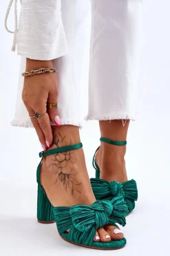 Best Boto Modne Sandały Z Kokardą Na Obcasie Zielone Callum