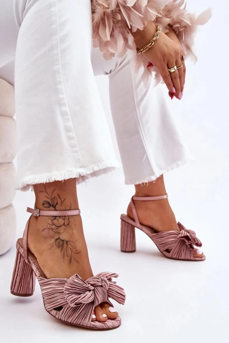 Clearance Modne Sandały Z Kokardą Na Obcasie Beżowe Callum Damskie Sandały Na Obcasie