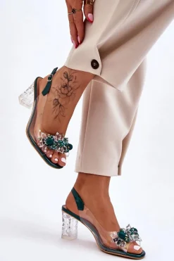 Outlet Damskie buty S.Barski Modne Sandały Z Koralikami Zielone Terrance