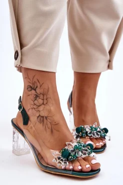 Outlet Damskie buty S.Barski Modne Sandały Z Koralikami Zielone Terrance