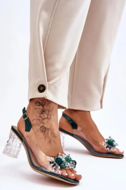 Outlet Damskie buty S.Barski Modne Sandały Z Koralikami Zielone Terrance