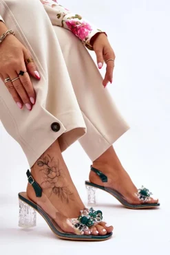 Outlet Damskie buty S.Barski Modne Sandały Z Koralikami Zielone Terrance