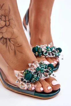 Outlet Damskie buty S.Barski Modne Sandały Z Koralikami Zielone Terrance