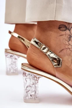 Damskie buty S.Barski Modne Sandały Z Koralikami Złote Terrance