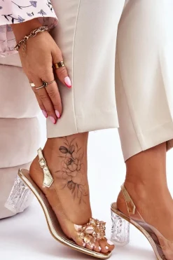 Damskie buty S.Barski Modne Sandały Z Koralikami Złote Terrance