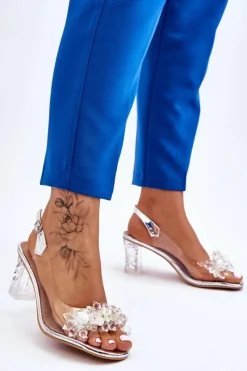 Outlet Modne Sandały Z Koralikami Srebrne Terrance Damskie Sandały Na Obcasie