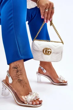 Outlet Modne Sandały Z Koralikami Srebrne Terrance Damskie Sandały Na Obcasie