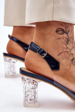 Discount Modne Sandały Z Koralikami Granatowe Terrance Damskie Sandały Na Obcasie