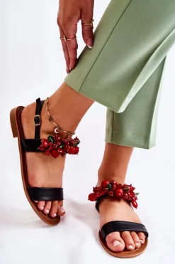 New Boto Modne Sandały Z Koralikami Czarne Hally Czarny