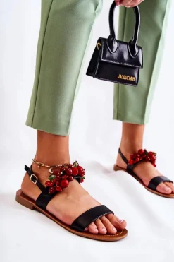 New Boto Modne Sandały Z Koralikami Czarne Hally Czarny