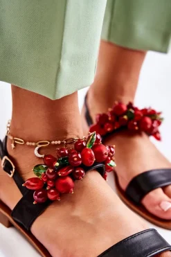 New Boto Modne Sandały Z Koralikami Czarne Hally Czarny