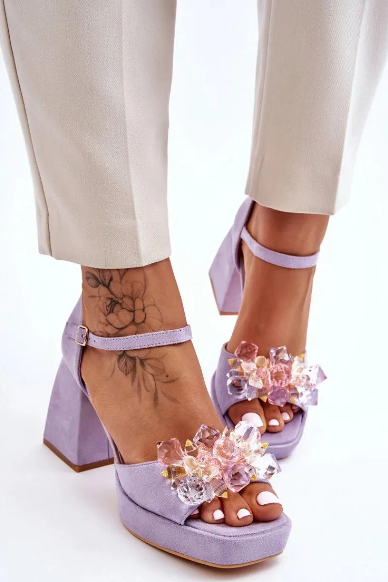 Boto Modne Sandały Z Kryształami Na Masywnym Obcasie Fioletowe Garrett