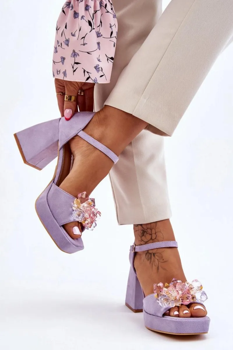 Boto Modne Sandały Z Kryształami Na Masywnym Obcasie Fioletowe Garrett