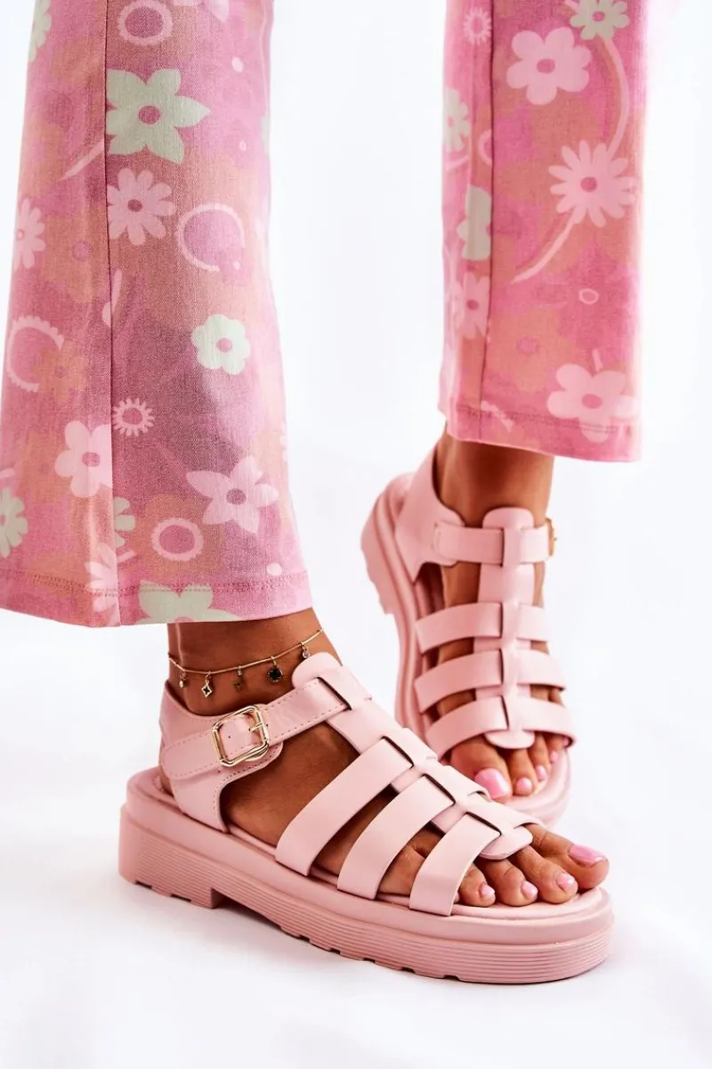 Boto Modne Sandały Z Paskami Różowe Malien