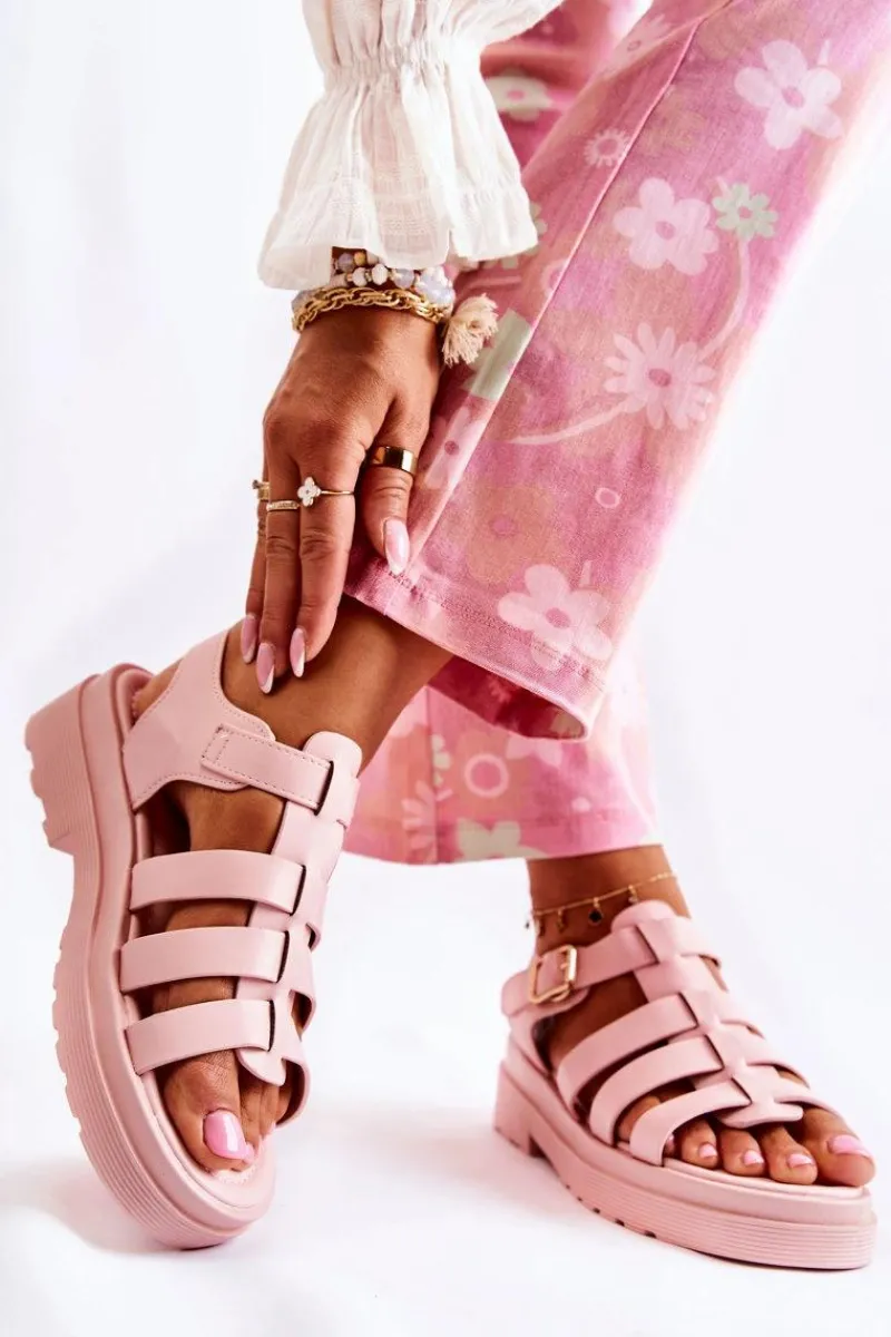 Boto Modne Sandały Z Paskami Różowe Malien