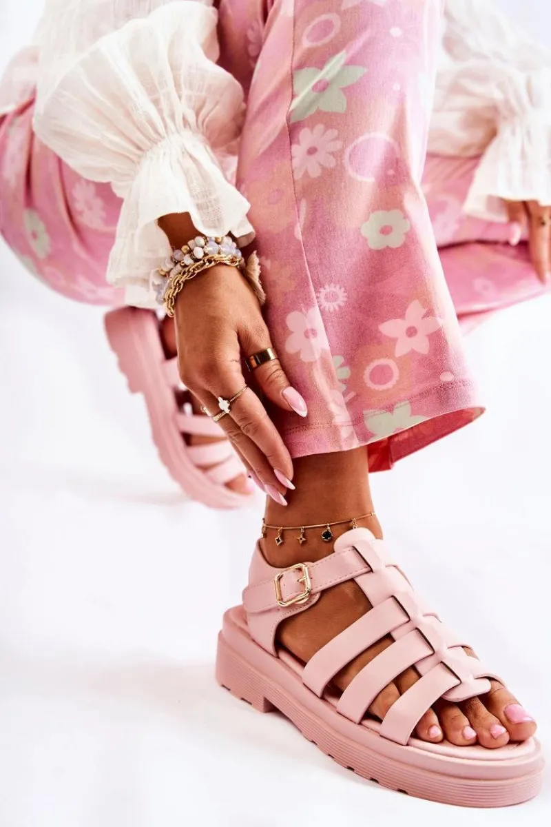 Boto Modne Sandały Z Paskami Różowe Malien