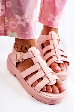 Boto Modne Sandały Z Paskami Różowe Malien