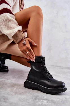 Hot Boto Modne Skórzane Botki Glany Czarne Casso